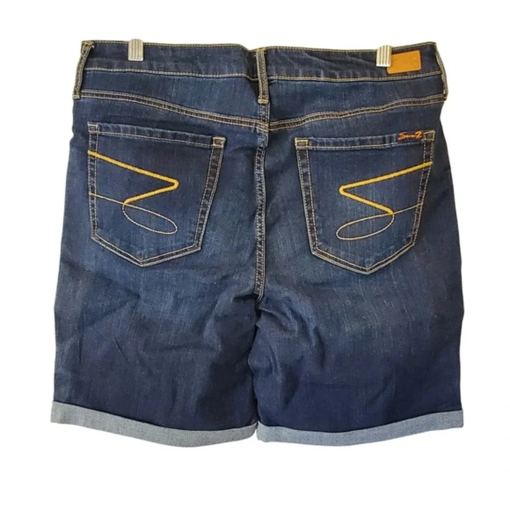 Seven7 Sunset Bermuda Denim Shorts Dark Wash Stretch Cuffed Size 14‎